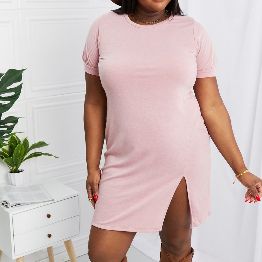 CY Fashion Full Size Slit Short Sleeve Dress in Vintage Mauve